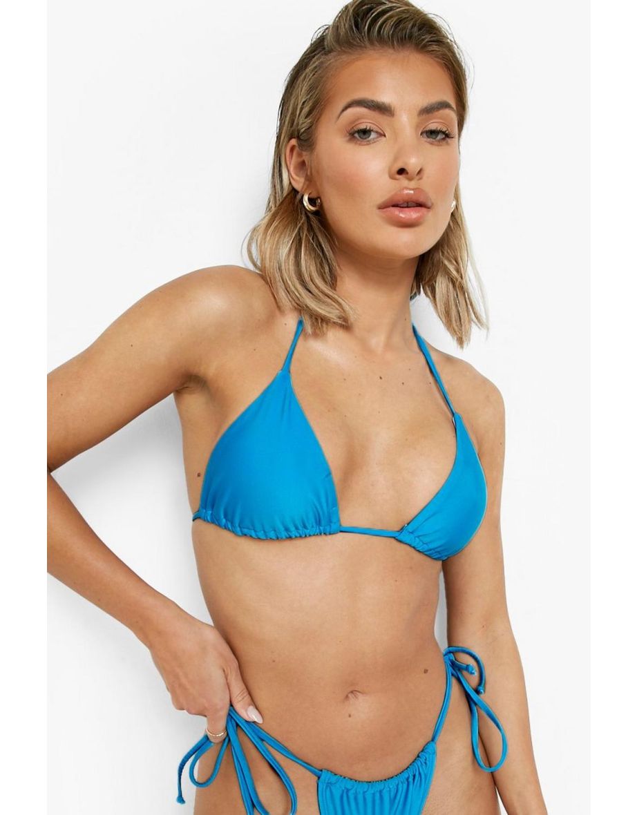 Neon Tie Triangle Bikini Top - bright blue - 1