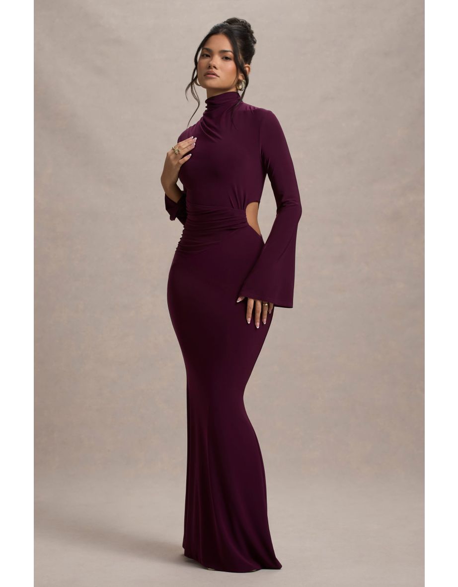 Anderson | Burgundy High-Neck Cut-Out Maxi Dress - 6
