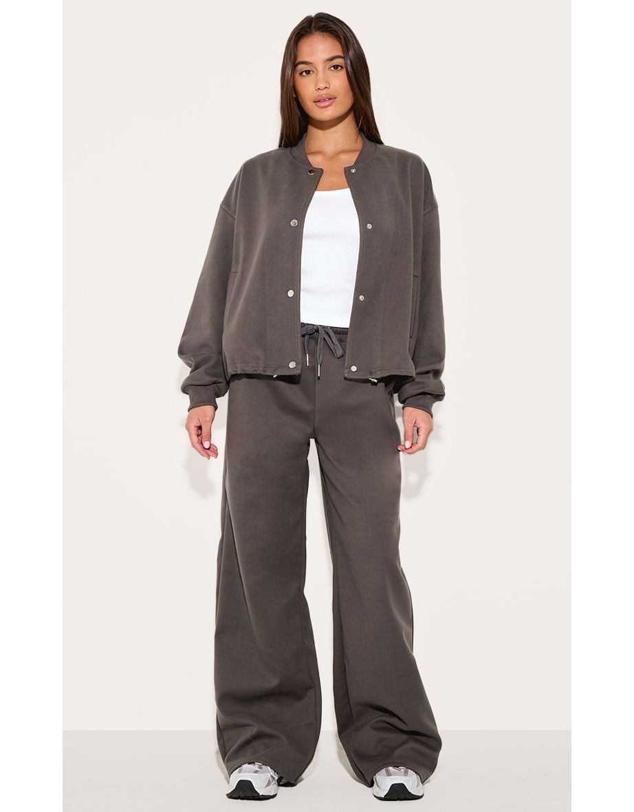 Charcoal Heavy Brushed Wide Leg Trousers