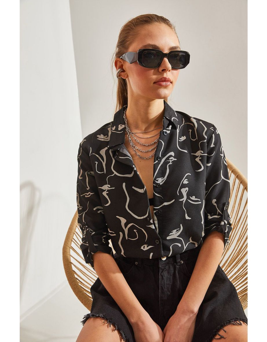 Women's Multi-patterned Shirt with Folding Sleeves - 5