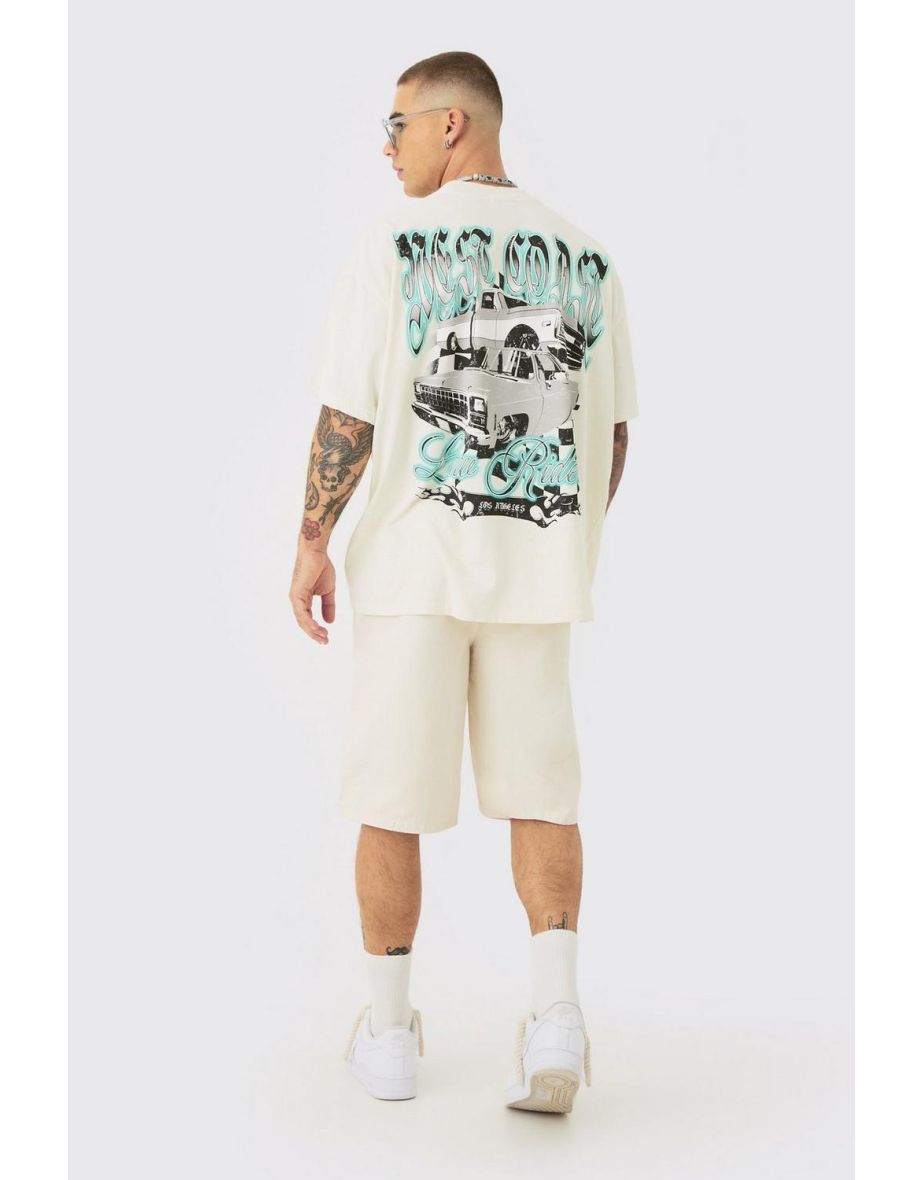 Oversized Extended Neck East Coast Car T-shirt - ecru - 2