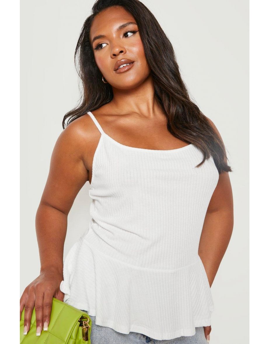 Plus Soft Rib Peplum Vest Top - white - 3