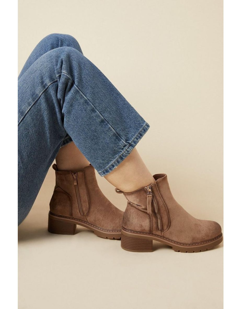 Good For The Sole: Malika Faux Suede Side Zip Low Heel Ankle Boot