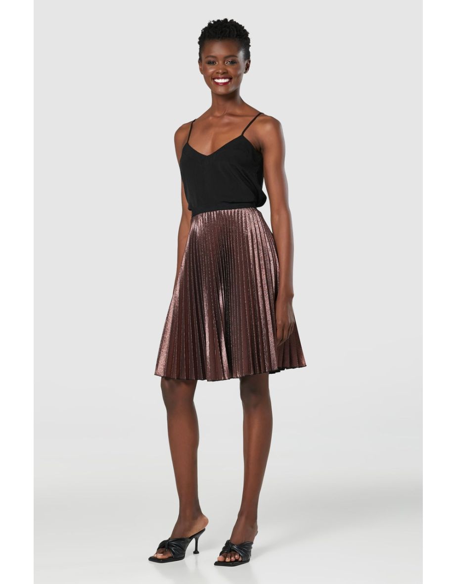 Closet London Bronze Elasticated Pleated Skirt