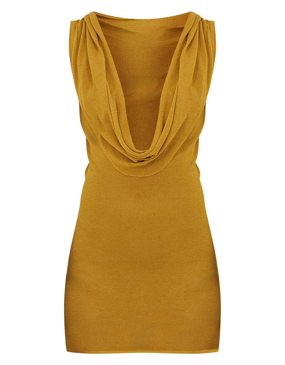 Designed by Naomi Campbell - Chartreuse Sheer Knit Cowl Hooded Bodycon Dress - 4
