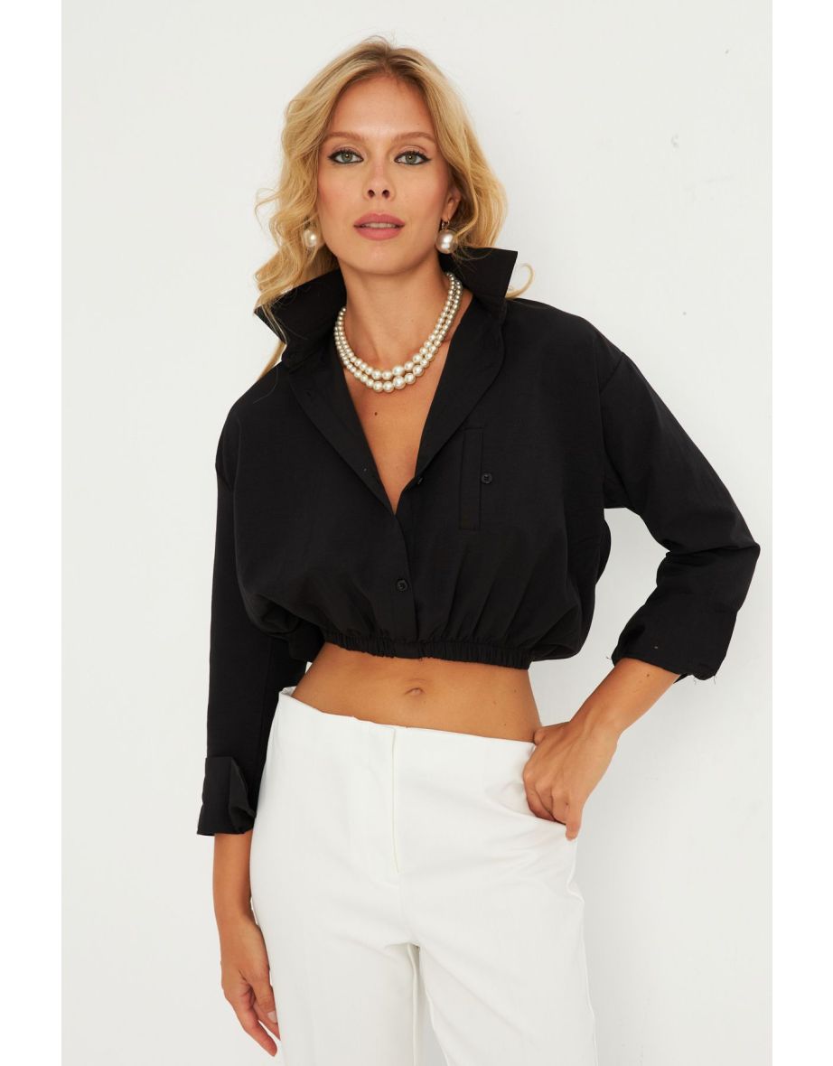 Women's Black Elastic Waist Shirt