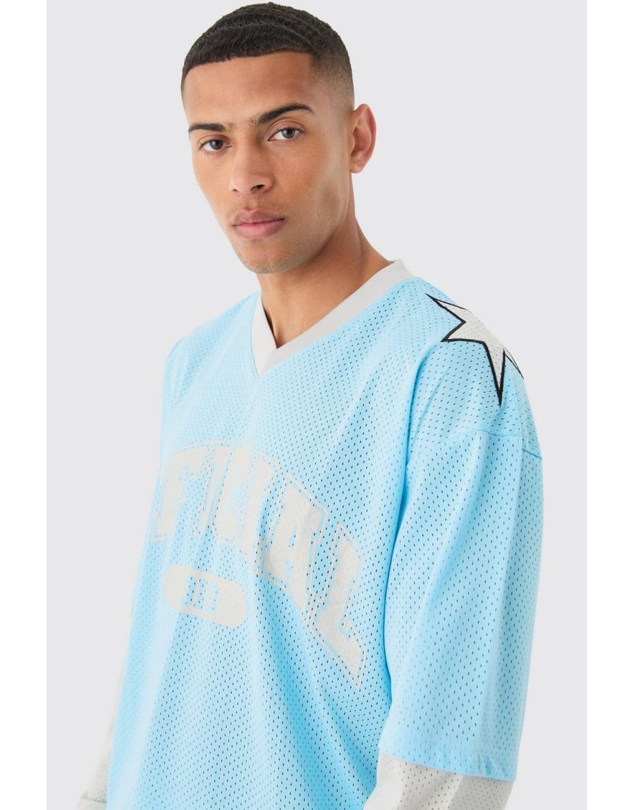 Oversized Boxy Official Layered Mesh Top - blue - 2
