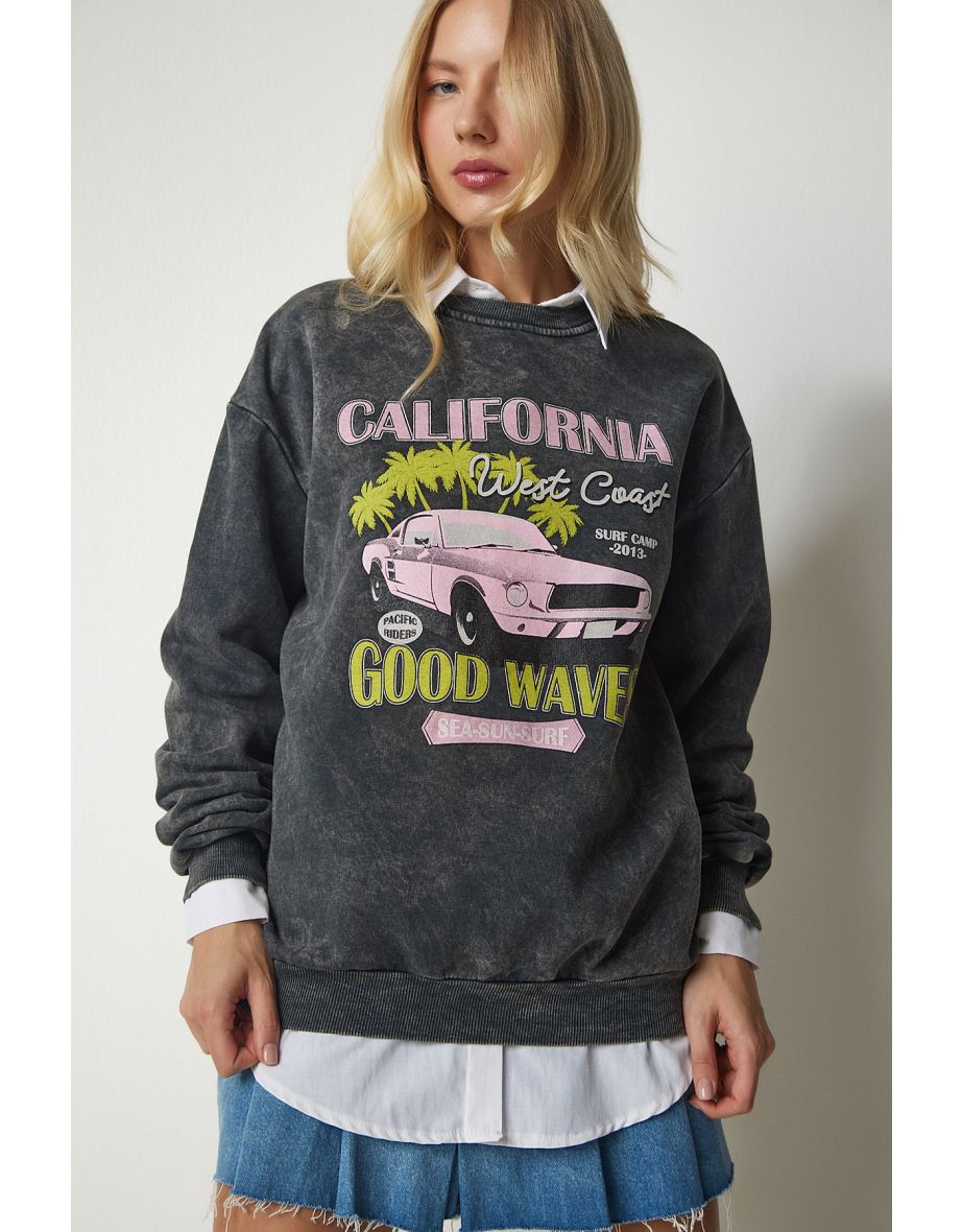 Women's Anthracite Printed Oversized Shark Sweatshirt