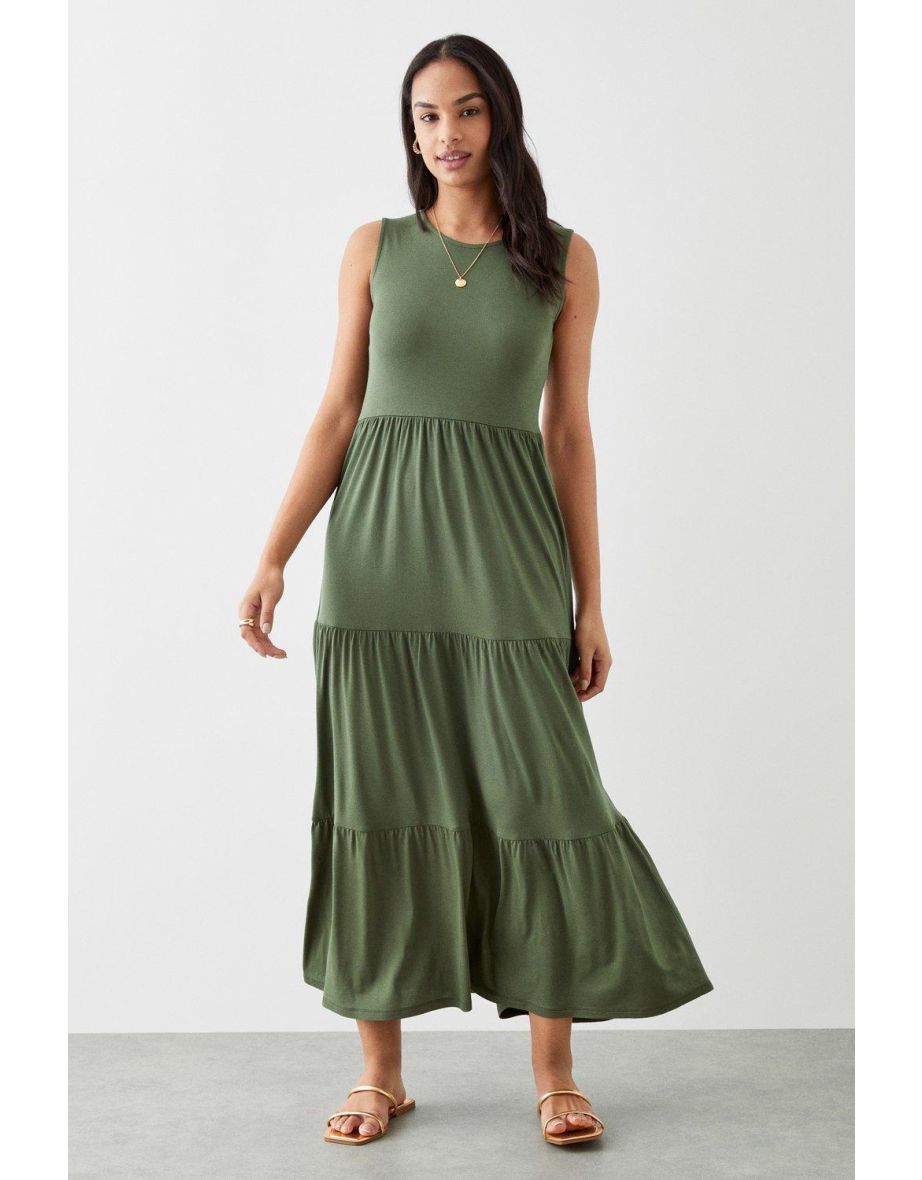 Shop Khaki Tiered Maxi Dress Online in Bahrain VogaCloset