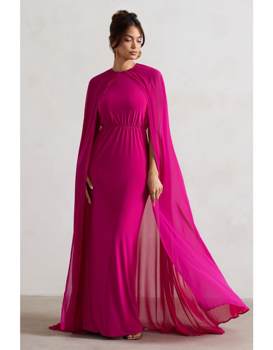 Envy | Pink Floor Dress With Chiffon Cape - 4