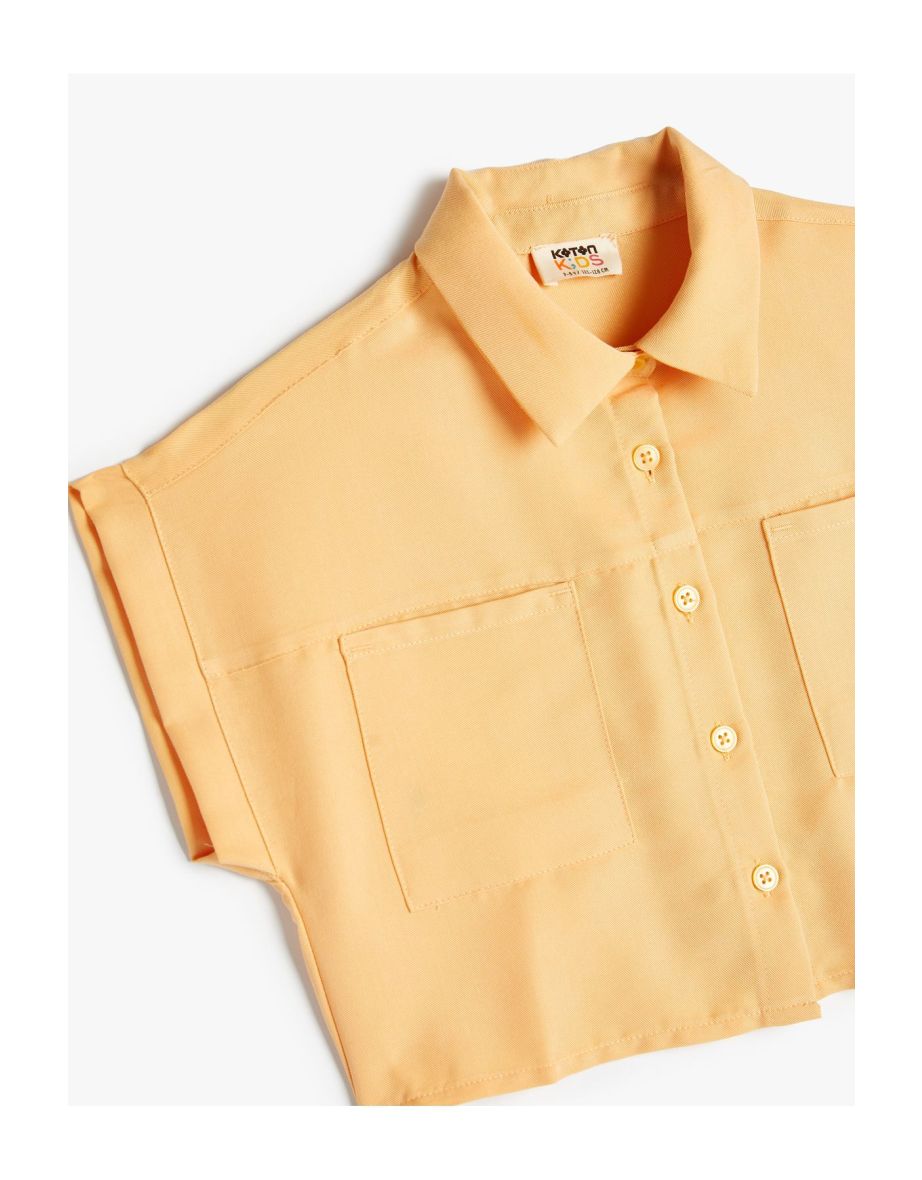 Crop Shirt Short Sleeve Pocket Detailed Modal Fabric - 2