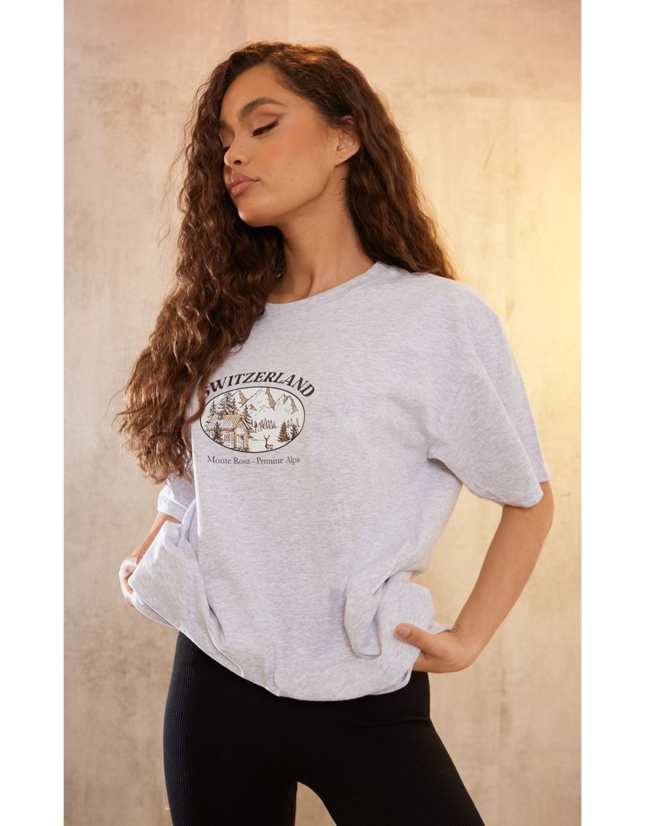 PRETTYLITTLETHING Grey Switzerland Mini Print T-shirt