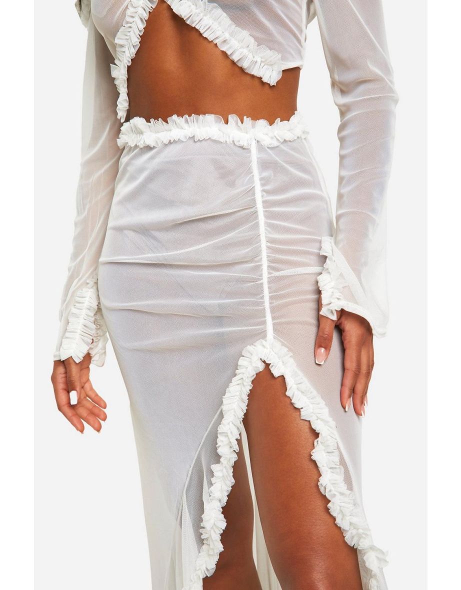 Ruffle Mesh Maxi Skirt - white - 3