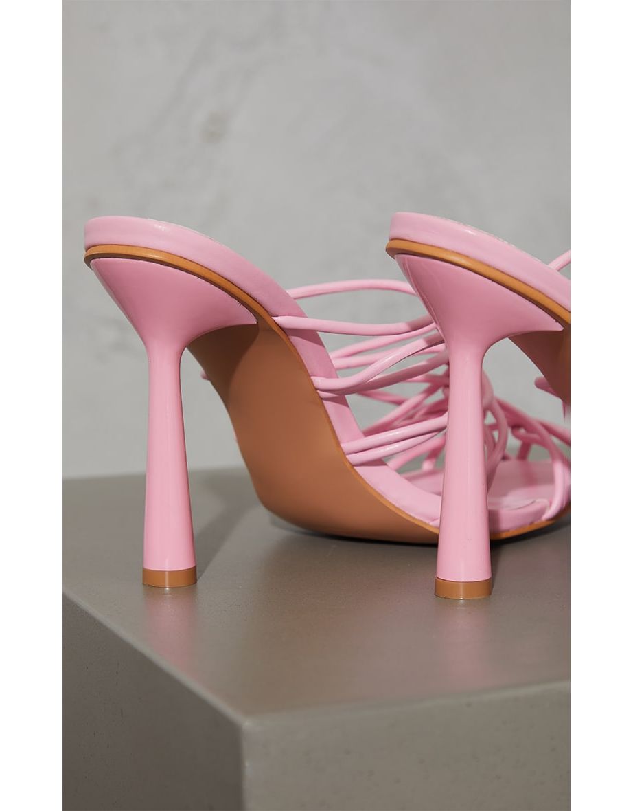 Pink PU Cage Detail Circle High Heeled Sandals - 2