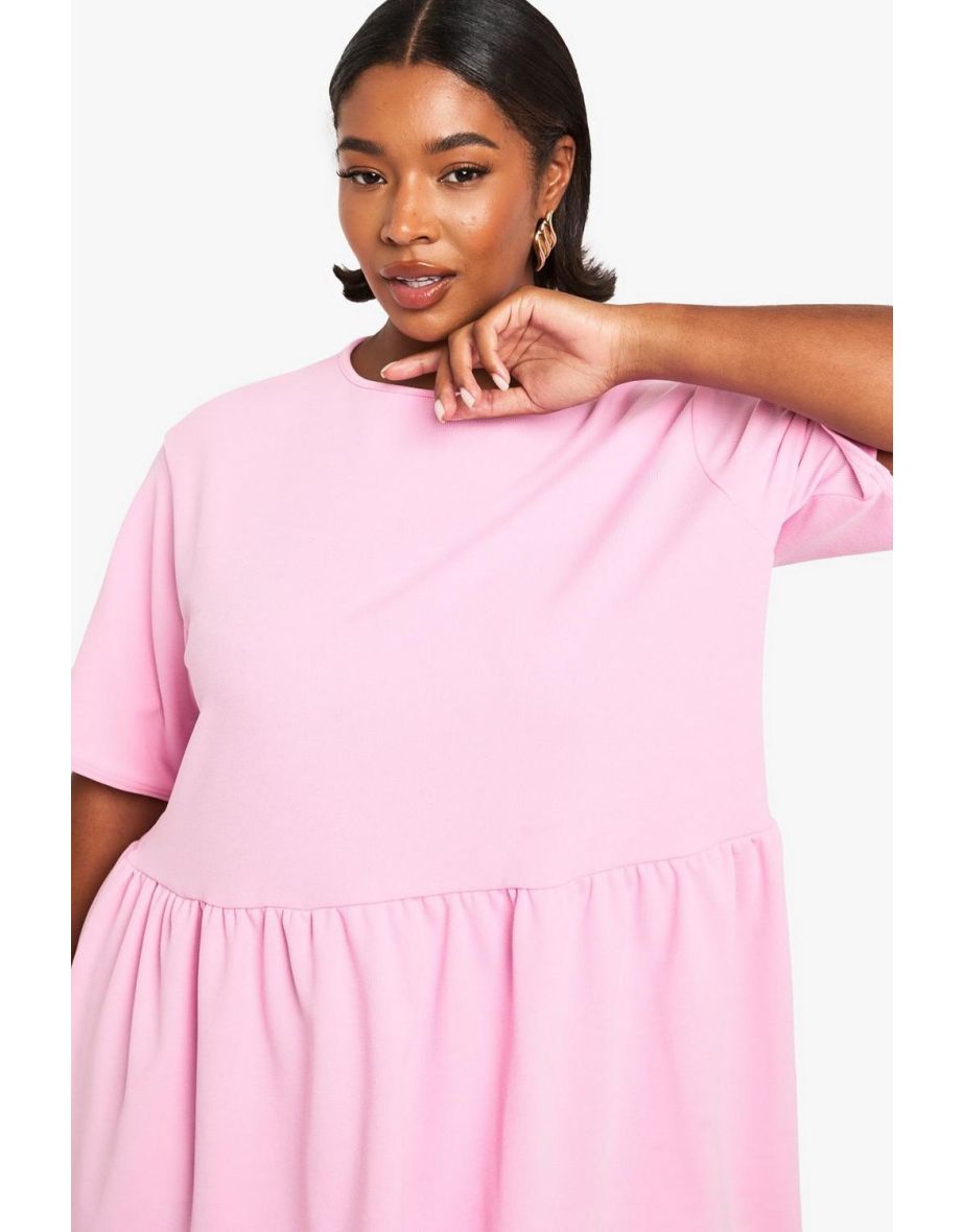 Plus rib t-shirt smock dress - baby pink - 3