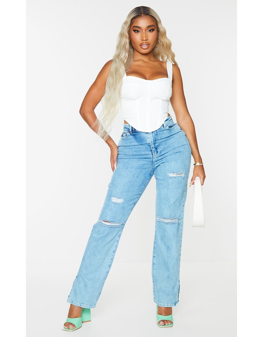 Shape White Woven Corset Crop Top