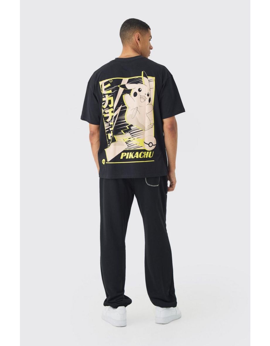 Oversized Pokemon Extended Neck Pikachu License T-shirt - black - 2