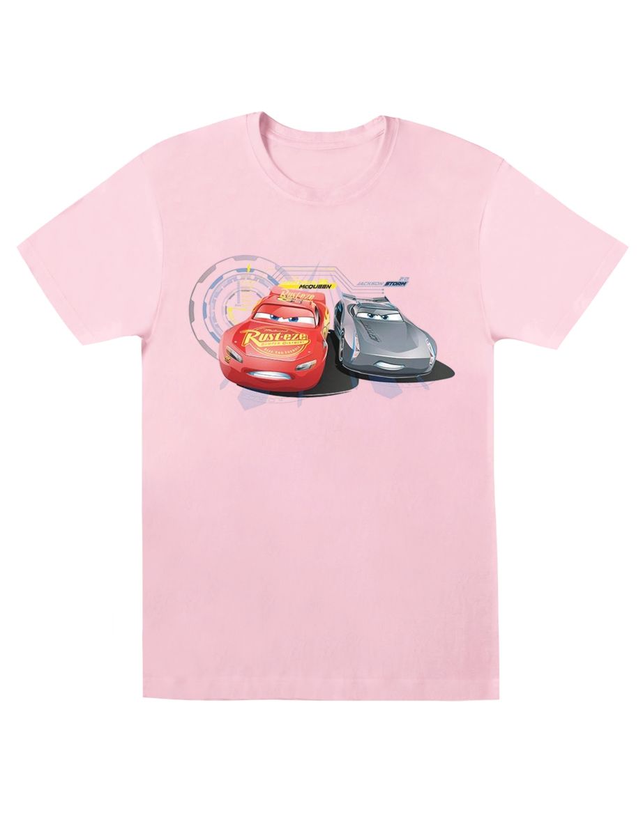 Disney Mens Cars Lightning Vs Storm T-Shirt - Baby Pink