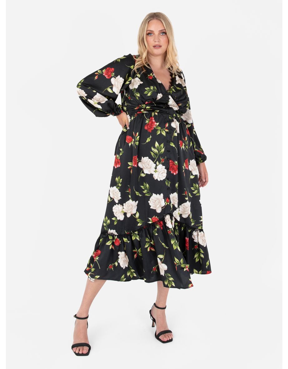 Lovedrobe Luxe Floral Long Sleeve Dress with Button Detail