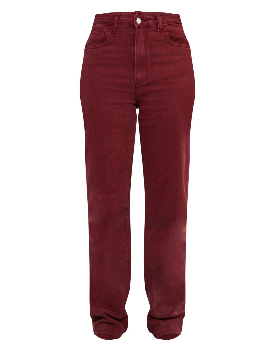 Tall Burgundy Washed High Waist Straight Leg Jeans - 4