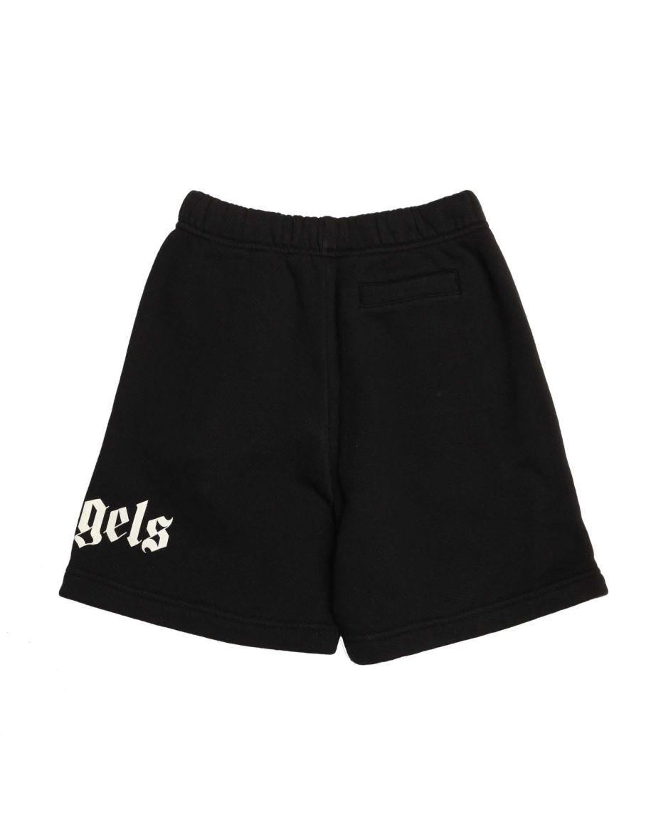 Boy's Palm Angels Juniors Classic Over Logo Sweat Shorts in Black - 1