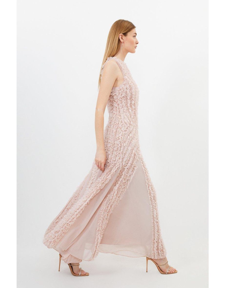 Embellished Ruffle Keyhole Cutout Woven Maxi Dress