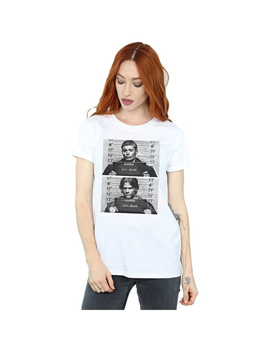 Supernatural Womens/Ladies Winchester Mugshot Cotton Boyfriend T-Shirt - White
