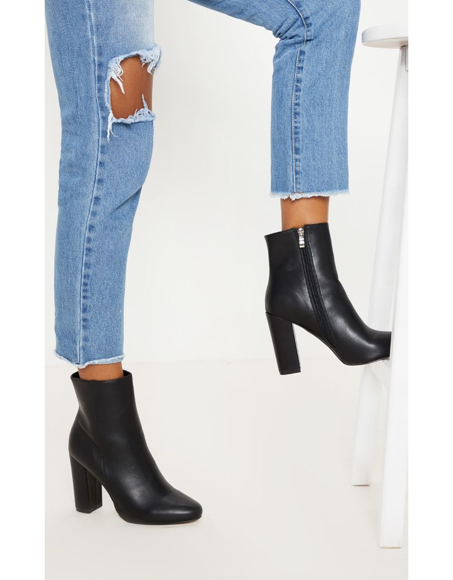 Black faux 2025 leather ankle boots