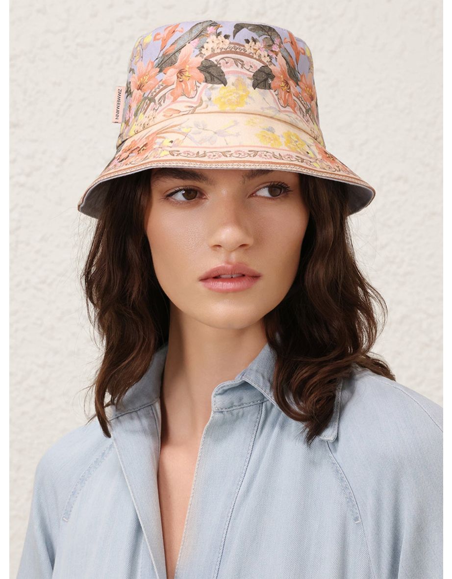 Girls Printed Canvas Bucket Hat in Multicolour