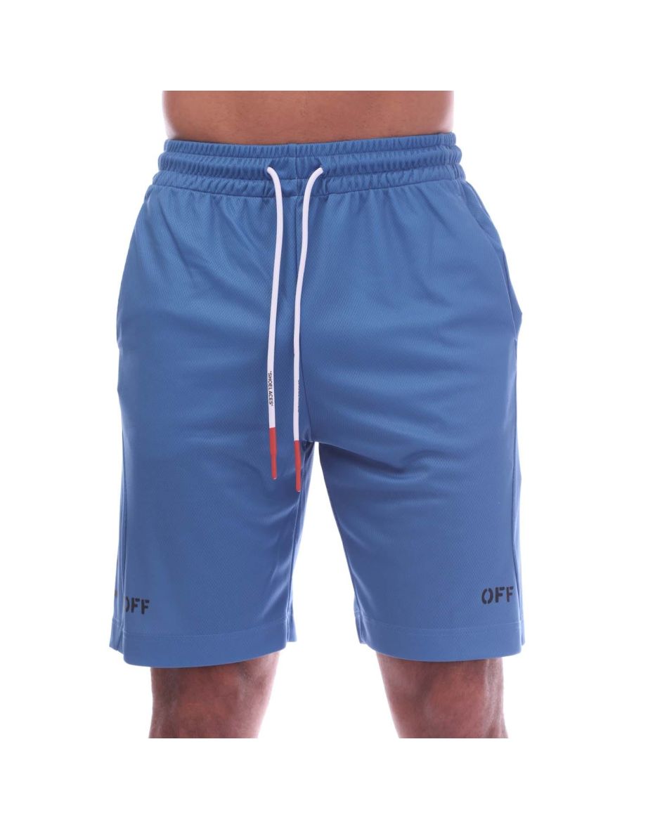 Men's Off White Diagonal Outline Basketball Shorts in Blue