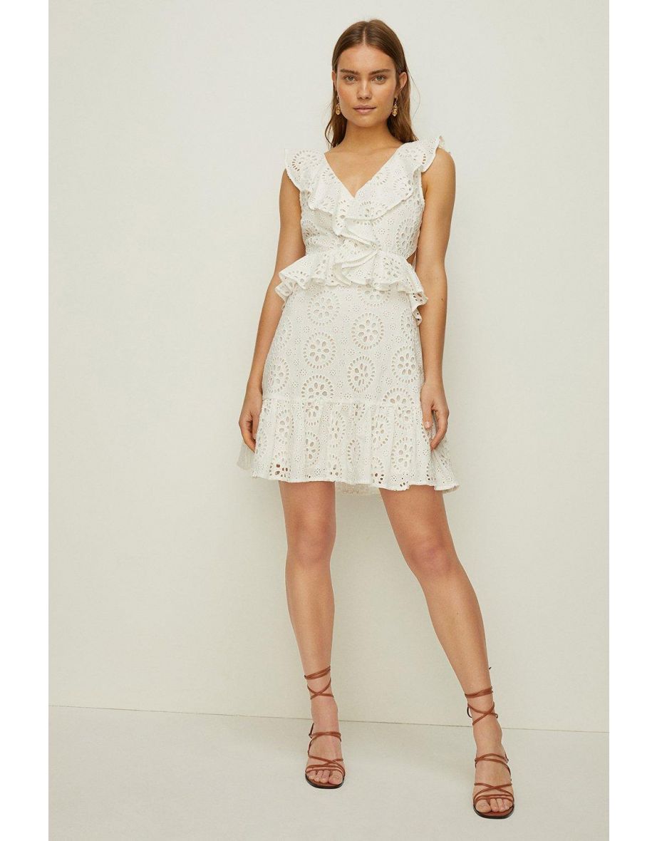 Oasis white outlet broderie dress