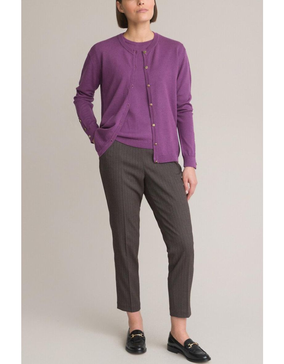Ankle Grazer Trousers in Chevron Print with Elasticated Waist, Length 26.5"
