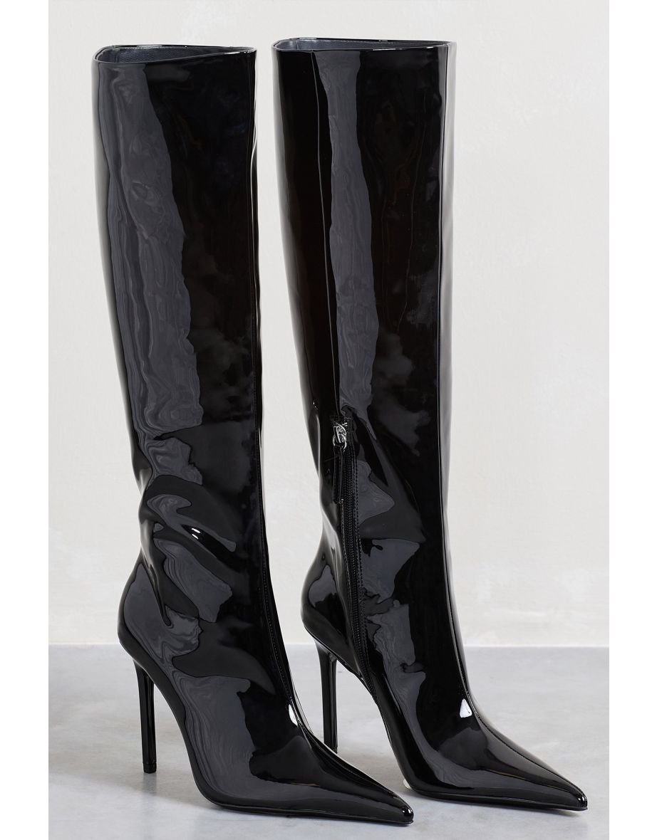 Over It | Black Fitted Over-Knee Pointed Heeled Boots