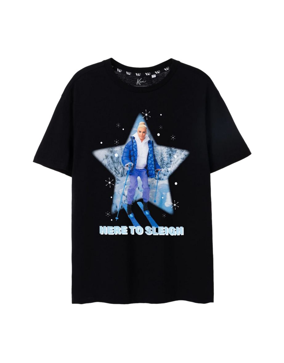 Barbie Mens Here To Sleigh Ken T-Shirt - Black