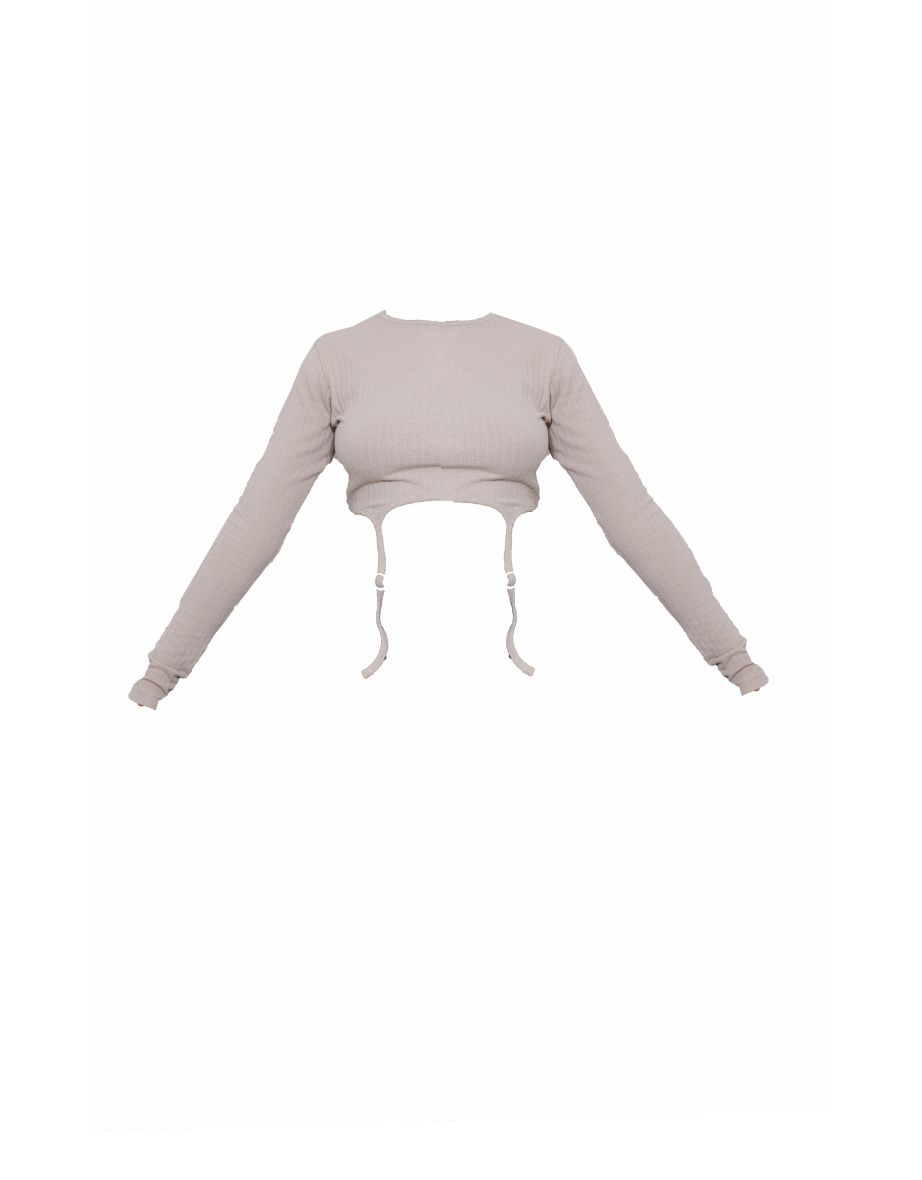 Sand Jumbo Rib Stirrup Crop Top - 4