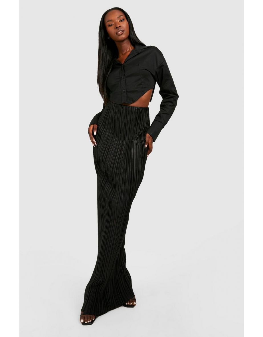 Plisse Floor Length Tube Maxi Skirt - black