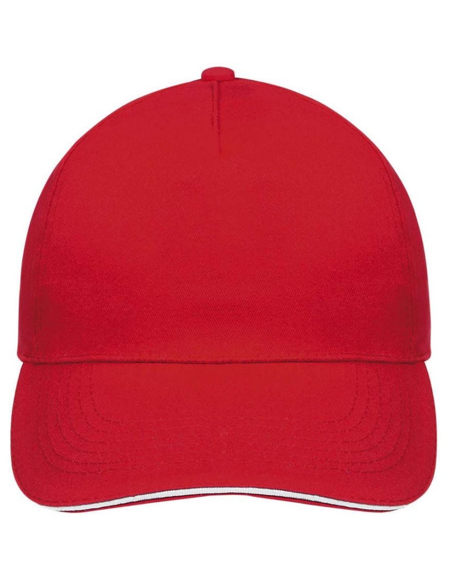 SOLS Unisex Sunny 5 Panel Baseball Cap - Red/White - 3