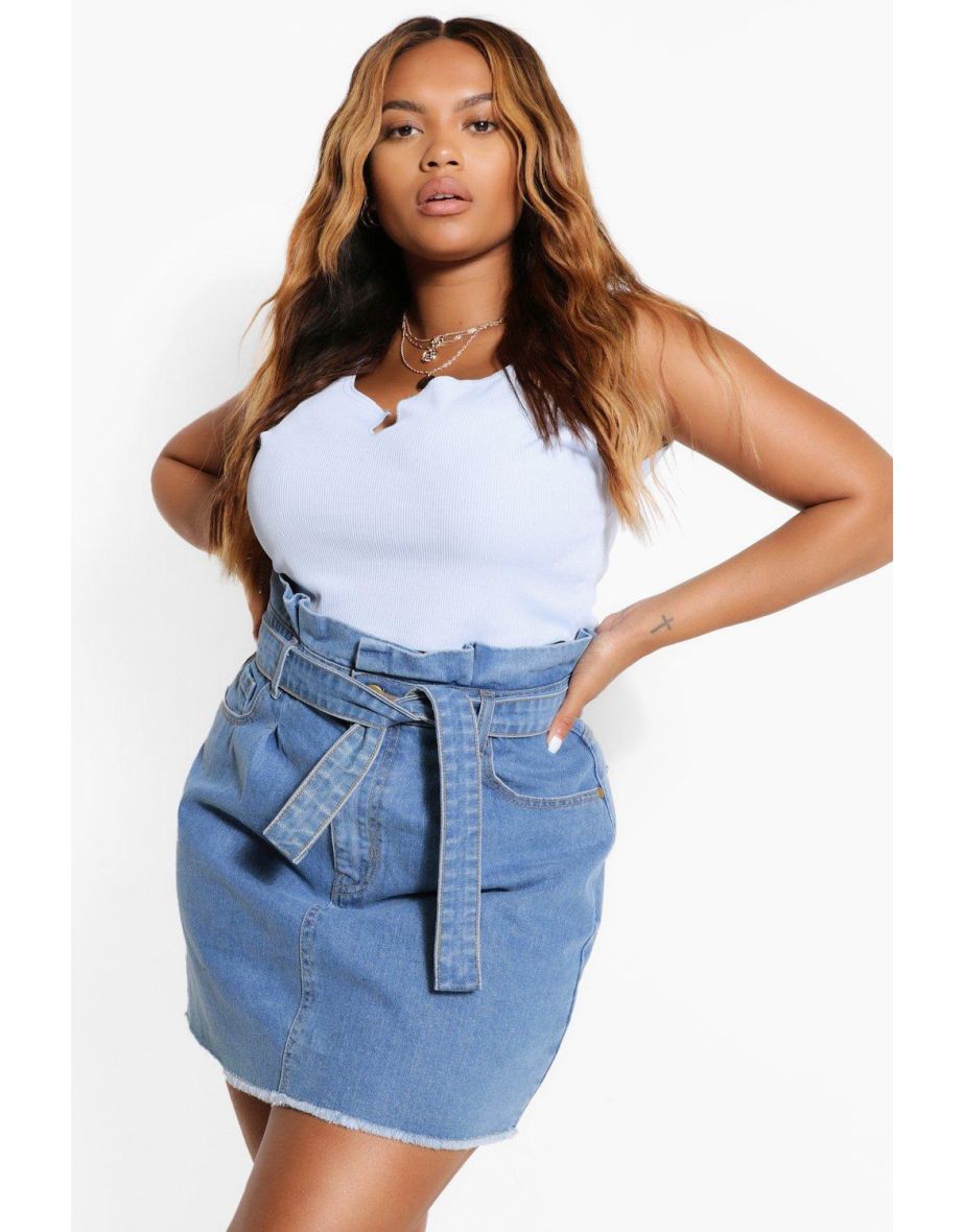 Shop Plus Denim High Waisted Denim Skirt mid blue Online in Oman VogaCloset