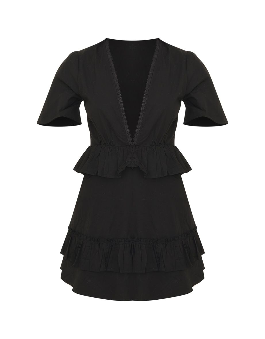 Black Short Sleeve Tiered Skirt Shift Dress - 4
