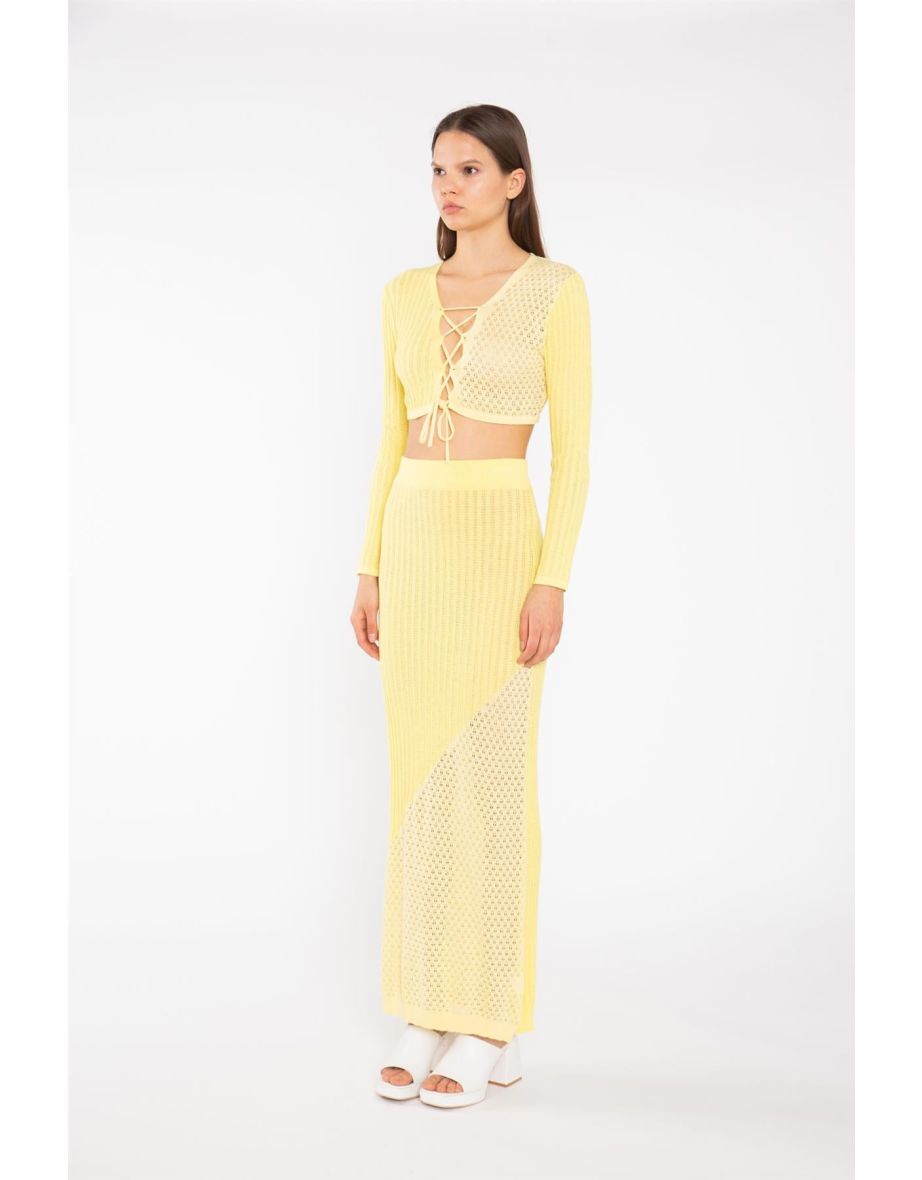 Lemon-Yellow Mix Knit Straight Maxi-Skirt - 3