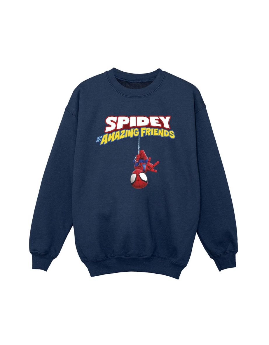Marvel Boys Spider-Man Hanging Upside Down Sweatshirt - Navy Blue