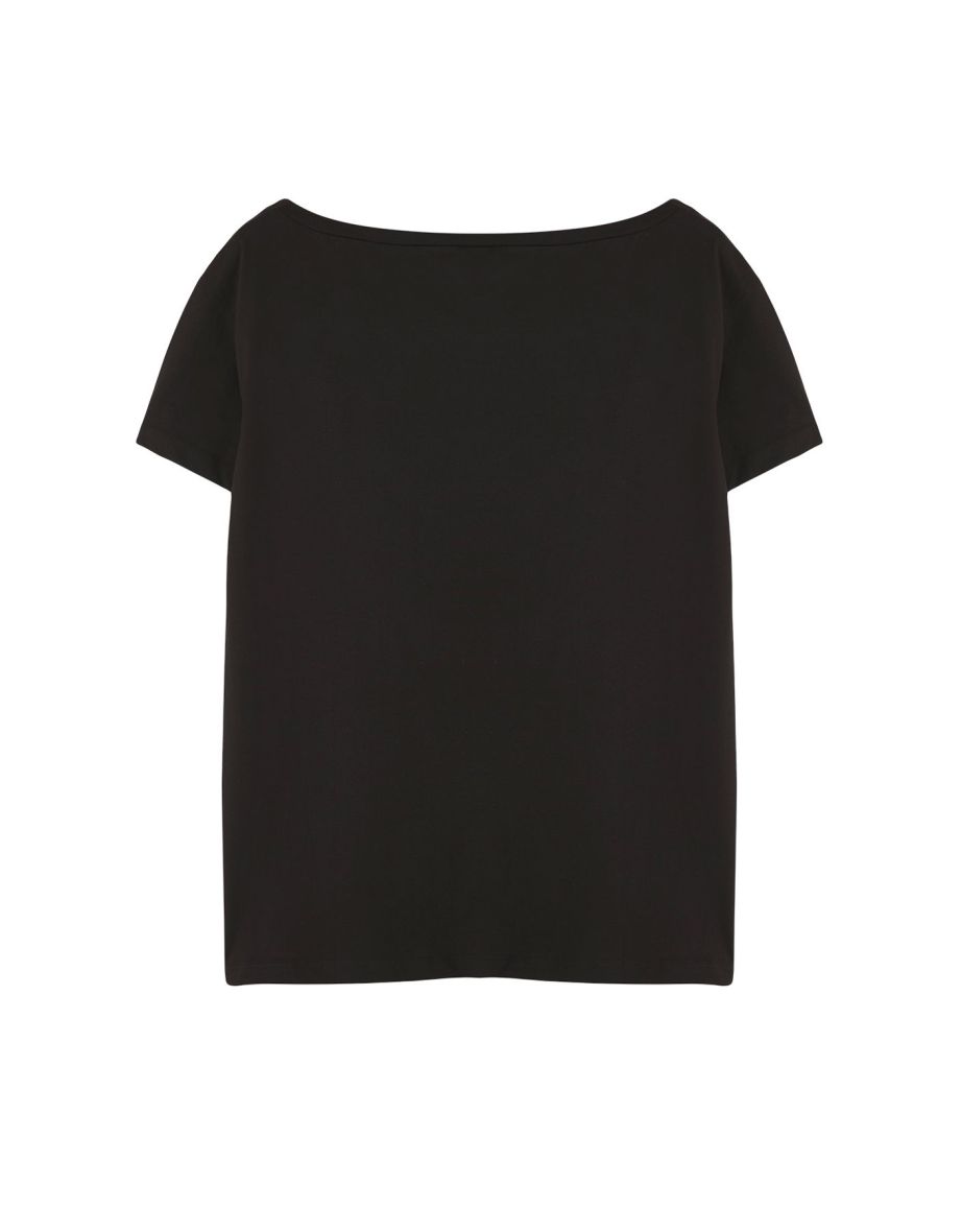 Black 100% Cotton Oversize/Wide Fit Boat Neck Knitted T-Shirt - 8