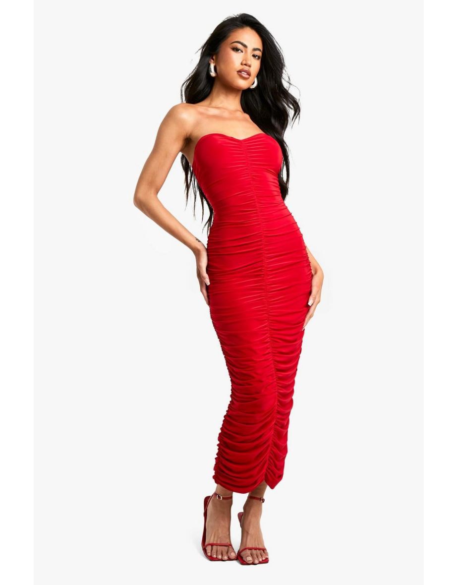Slinky Ruched Detail Bandeau Maxi Dress