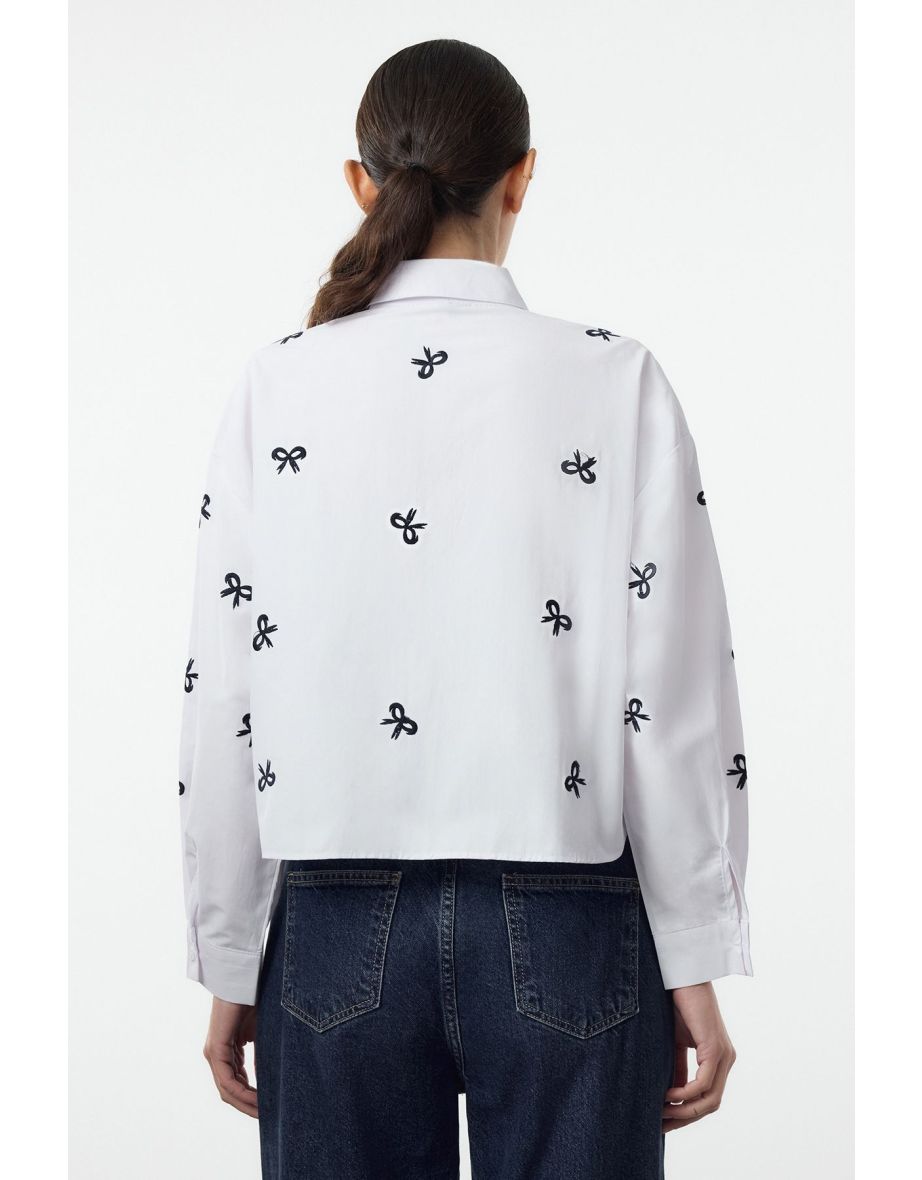 White Bow Embroidery Detailed Woven Shirt - 4