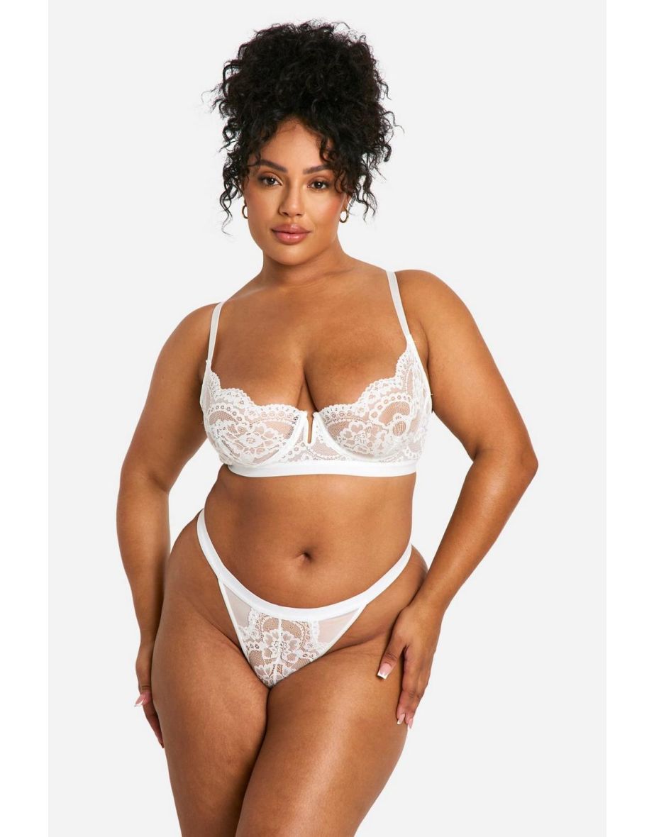 Lace Underwire Balcony Bra - off white