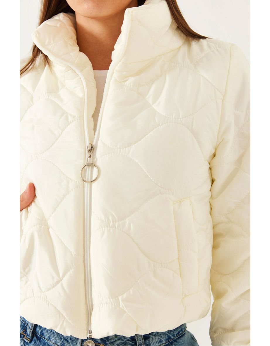 Women's Stand Collar Waterproof Short Puffer Jacket - 6