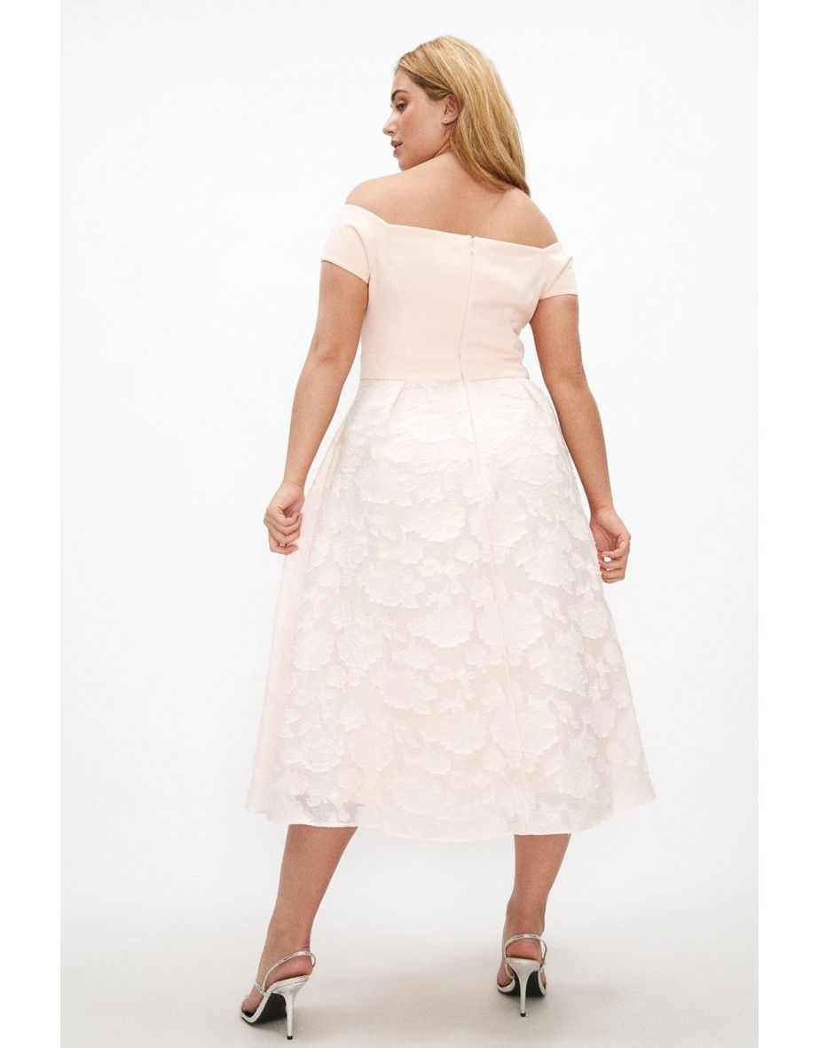 Curve Bardot Neck Embroidered Midi Dress - 5