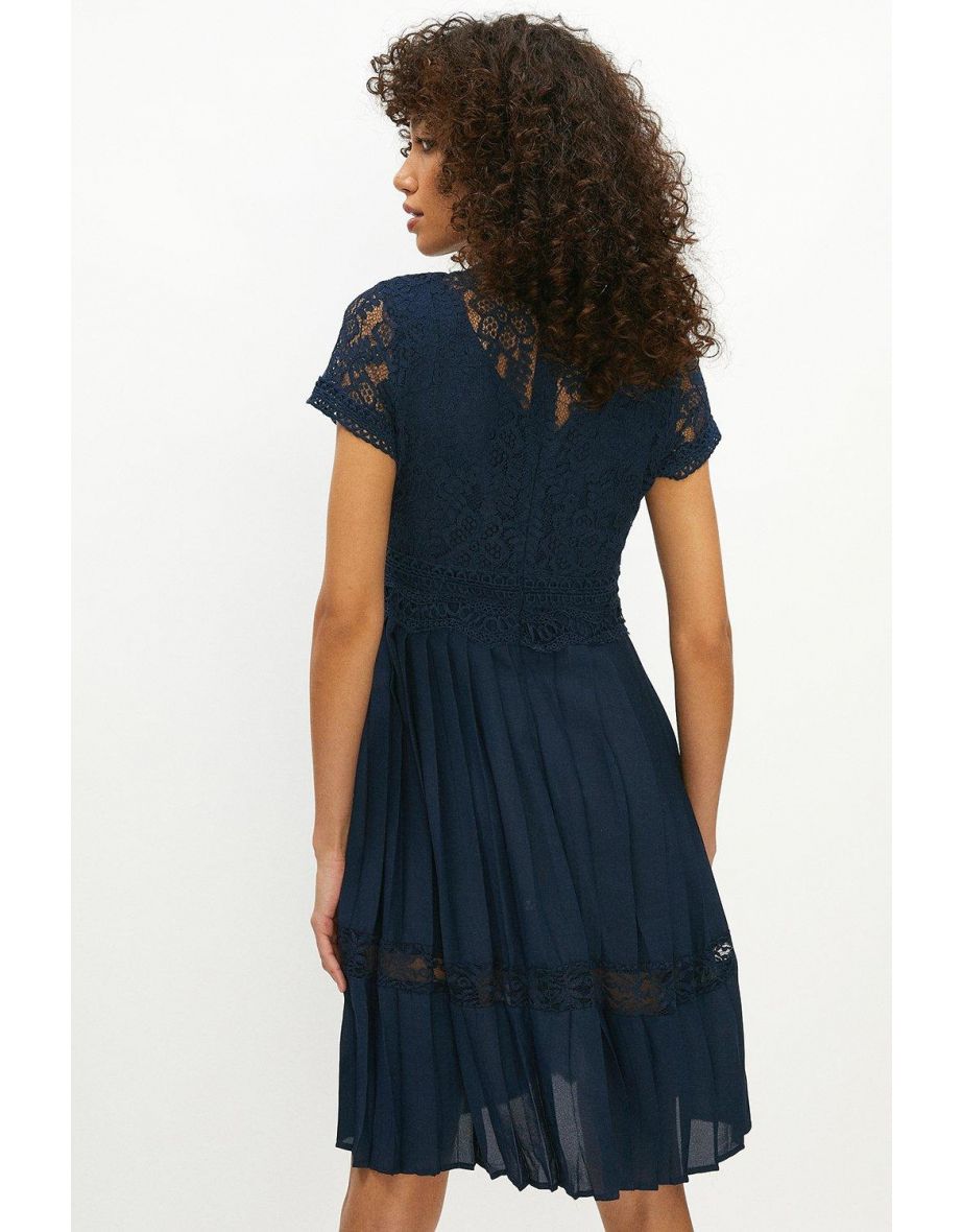 Lace Bodice Pleat Skirt Dress - 5