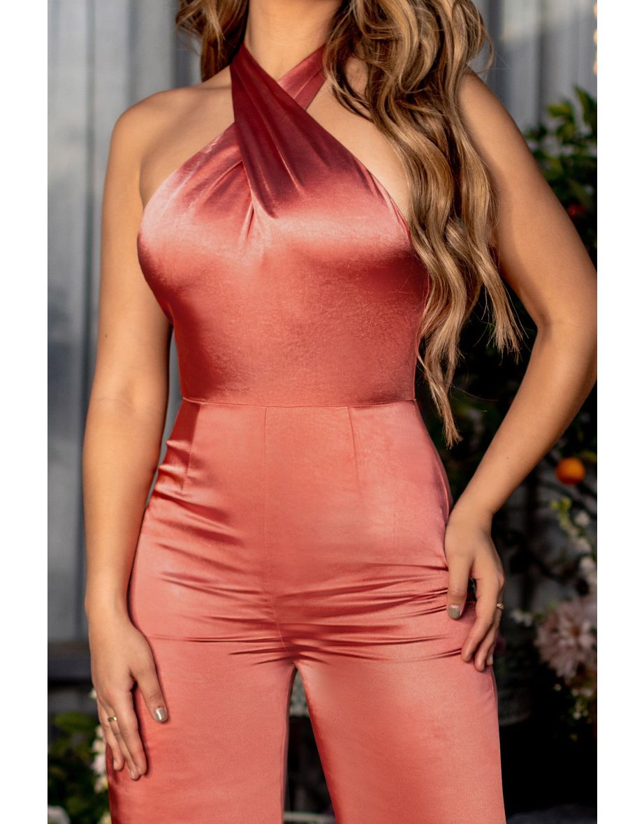 Coral Halter Wrap Jumpsuit - 4