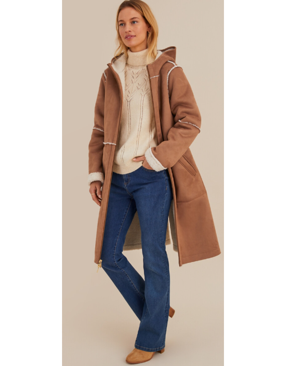 Sherpa Mid-Length Coat with Integral Hood